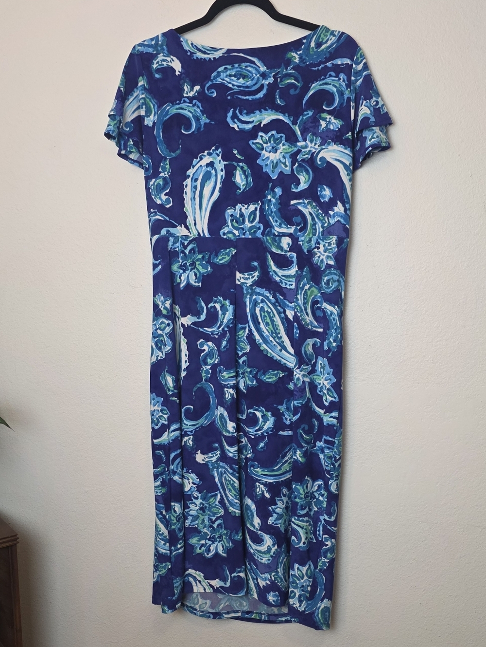 RALPH LAUREN Plus Size 16W Blue Floral Paisley Wrap Dress Stretchy Wedding - Picture 10 of 13
